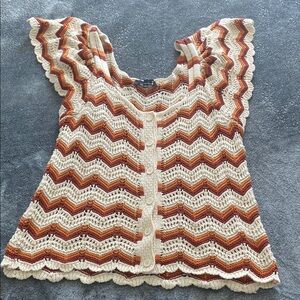 Chevron Knit Top in Cream and Brown